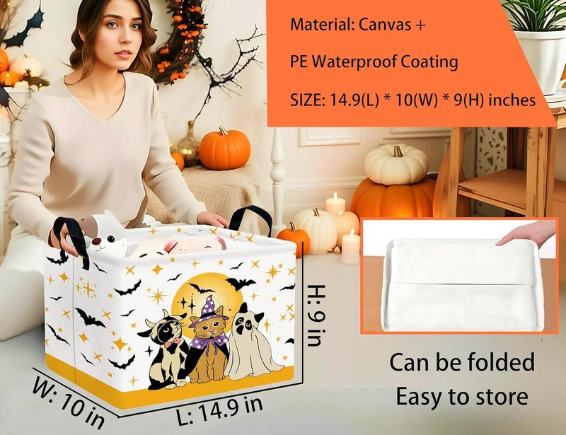BOOHIT Large Halloween Themed Candy Gift Boo Basket for Kids Baby Personalized Adults Storage Bin Fall Decor(Cat Bat) - Image 2